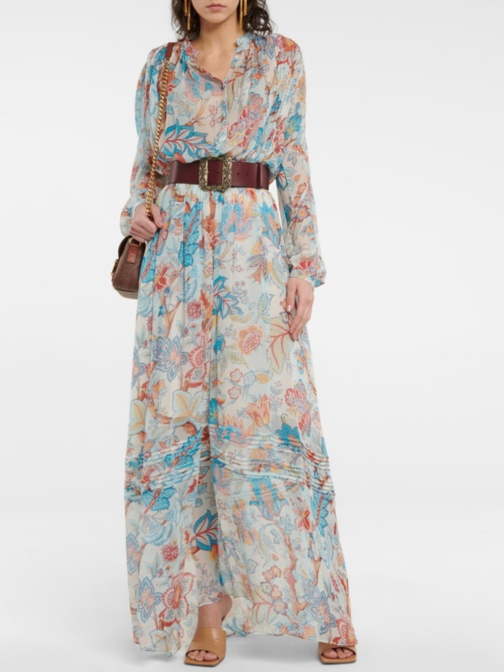 ETHEREAL LUXURY ROMANTIC FLOWY SHEER SILK GEORGETTE BLOUSE & MAXI SKIRT